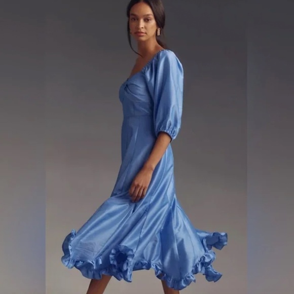 NWT Anthropologie Hutch Twist-Front Puff-Sleeve Ruffle-Hem Dress Sky Blue XXS - Picture 4 of 10